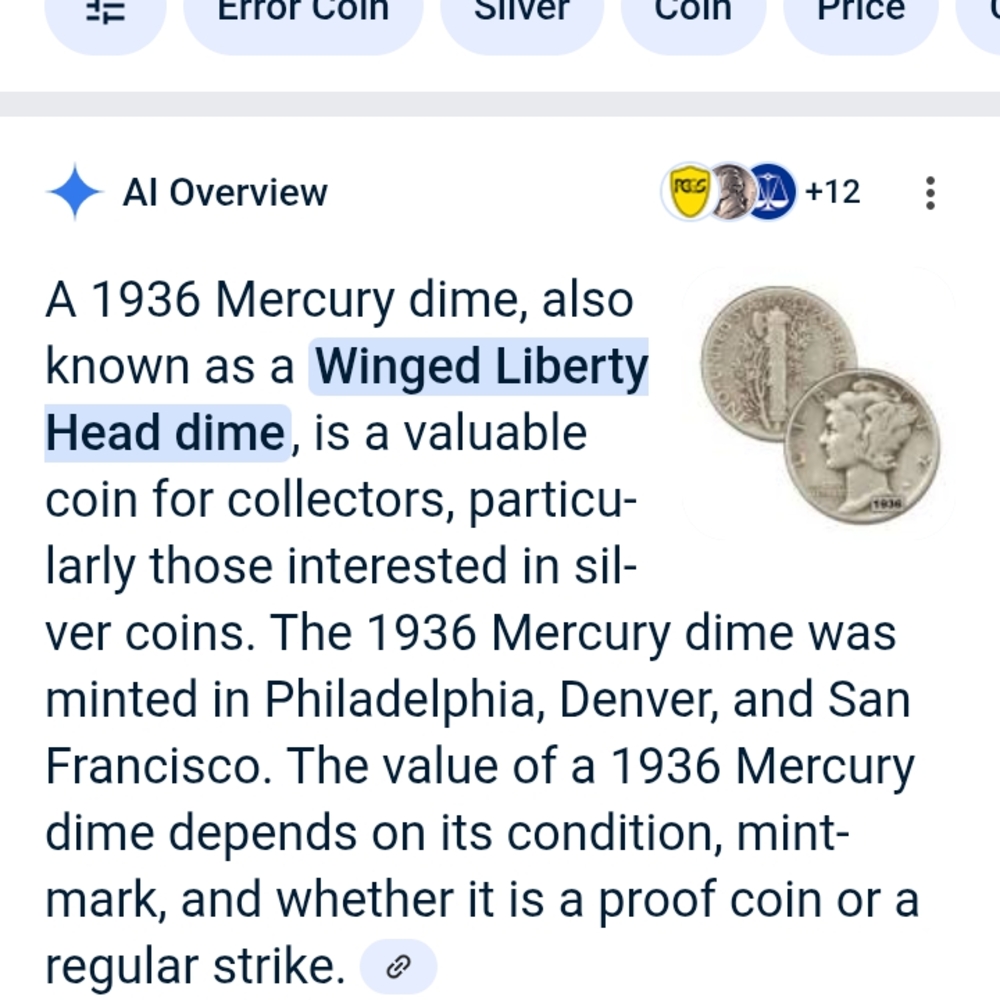 1936 Dime For Sale